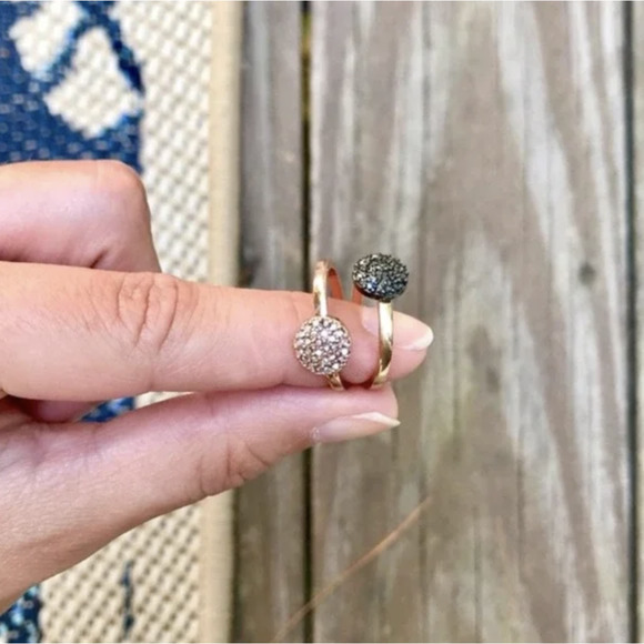 Circle Crystal Pave Stacking Ring Costume Jewelry HEMATITE Color - Picture 3 of 4